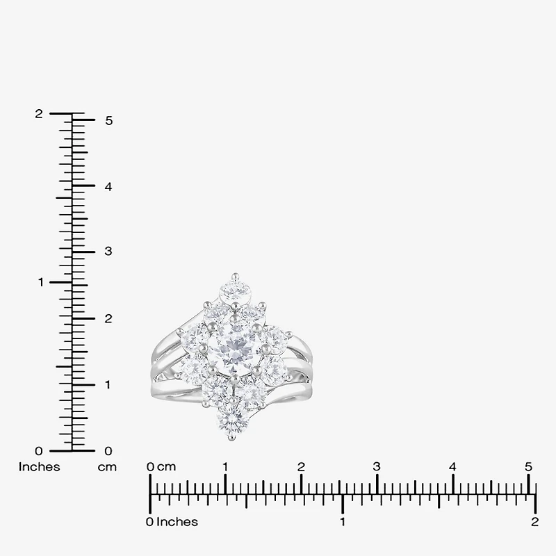 Diamond Blossom (F, Si2) Womens 3 CT. T.W. Lab Grown White Sterling Silver Cluster Cocktail Ring