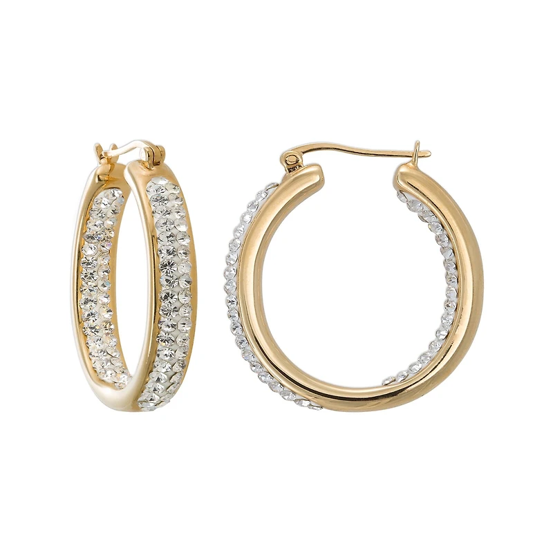 Crystal-Accent 14K Yellow Gold Over Silver Inside-Out Hoop Earrings