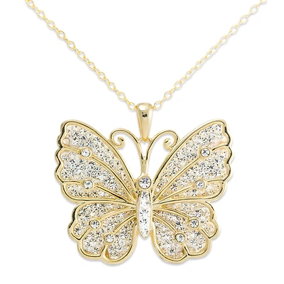 Crystal-Accent 14K Yellow Gold Over Silver Butterfly Pendant Necklace