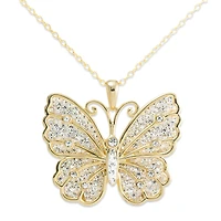 Crystal-Accent 14K Yellow Gold Over Silver Butterfly Pendant Necklace