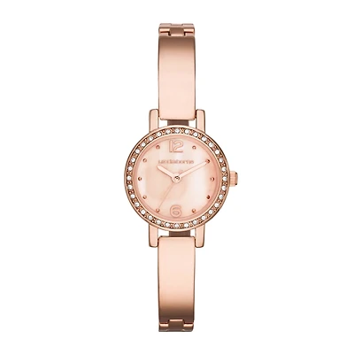 Liz Claiborne® Womens Rose-Tone & Crystal-Accent Bangle Watch