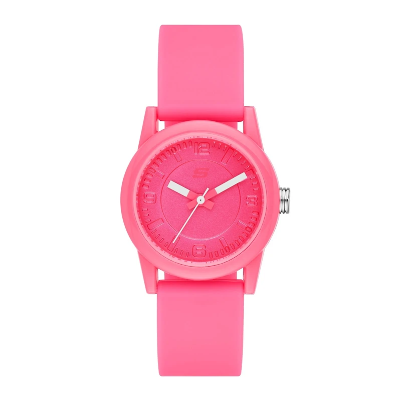 Skechers® Womens Neon Pink Dial Pink Silicone Strap Analog Watch