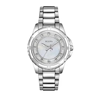 Bulova® Womens Silver-Tone Mother-of-Pearl Diamond-Accent Watch 96P144