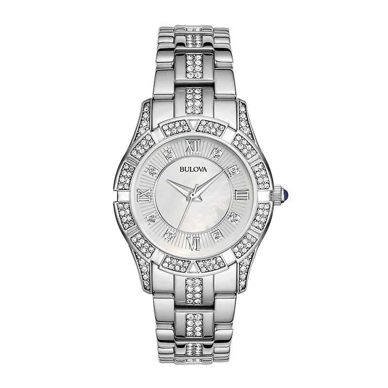 Bulova® Womens Crystal-Accent Silver-Tone Bracelet Watch 96L116