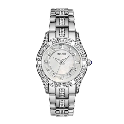 Bulova® Womens Crystal-Accent Silver-Tone Bracelet Watch 96L116