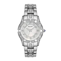 Bulova® Womens Crystal-Accent Silver-Tone Bracelet Watch 96L116