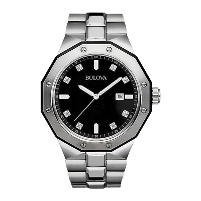 Bulova Diamond Mens Silver Tone Stainless Steel Bracelet Watch None