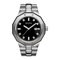 Bulova Diamond Mens Silver Tone Stainless Steel Bracelet Watch None