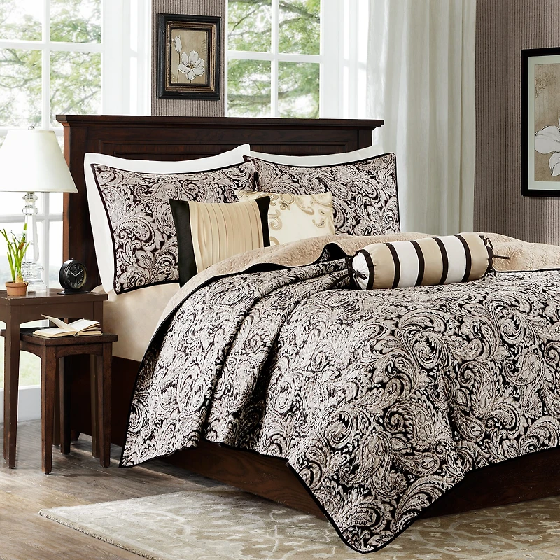 Madison Park Whitman 6-Pc Jacquard Quilt Set With Throw Pillows