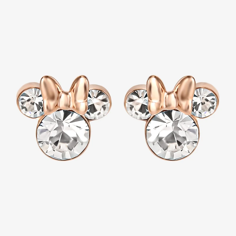 Disney Collection White Crystal 14K Rose Gold Over Silver 9.4mm Minnie Mouse Stud Earrings