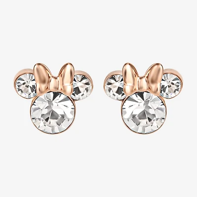 Disney Collection White Crystal 14K Rose Gold Over Silver 9.4mm Minnie Mouse Stud Earrings
