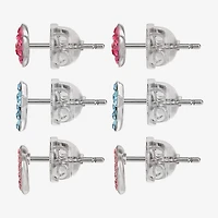 Girls Multi Color Crystal Sterling Silver Heart 3 Pair Earring Set