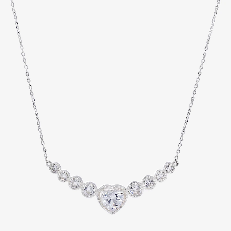 Sparkle Allure Womens Cubic Zirconia Pure Silver Over Brass Heart 16 Inch Pendant Necklace