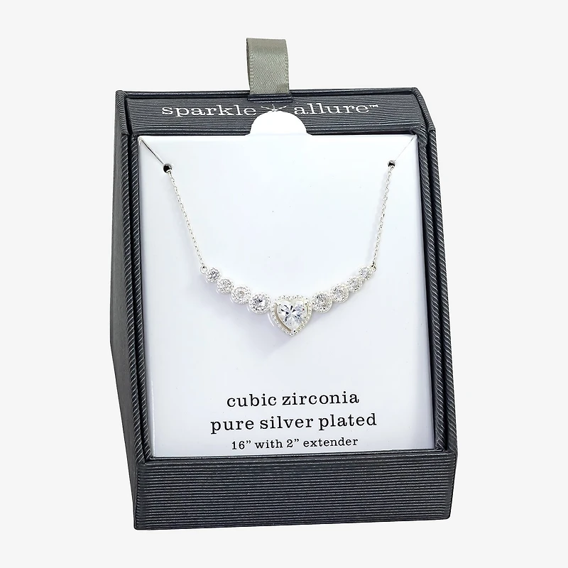 Sparkle Allure Womens Cubic Zirconia Pure Silver Over Brass Heart 16 Inch Pendant Necklace