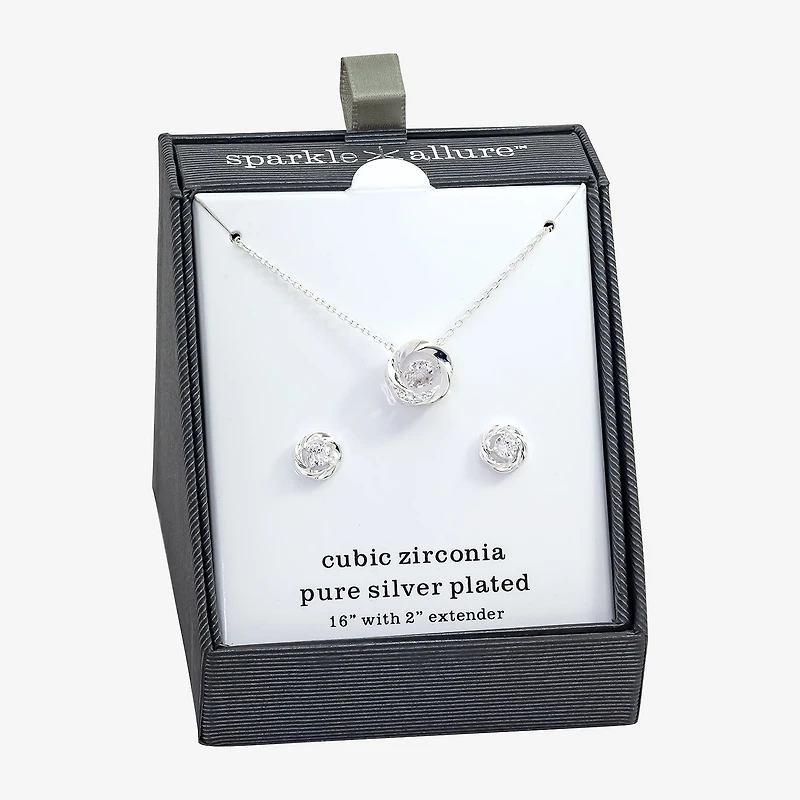Sparkle Allure Womens Cubic Zirconia Pure Silver Over Brass Knot 2-pc. Jewelry Set