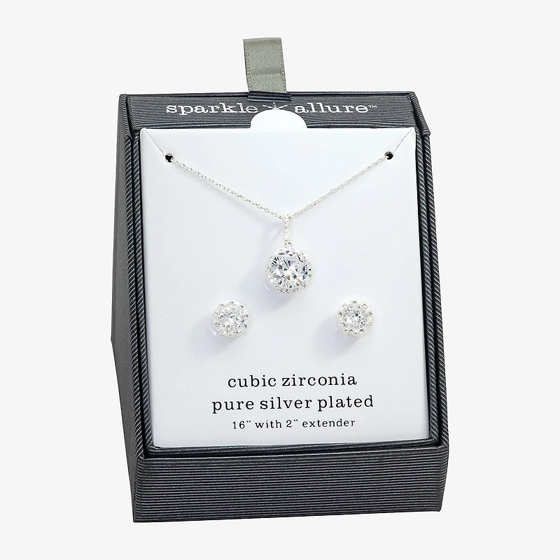 Sparkle Allure Womens Cubic Zirconia Pure Silver Over Brass Round 2-pc. Jewelry Set