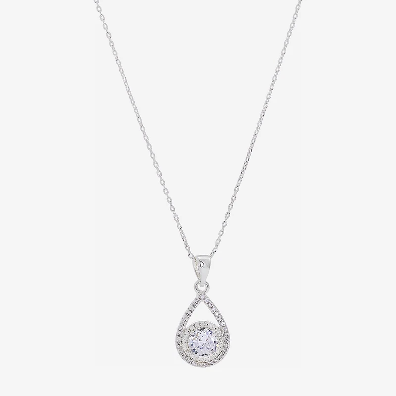Sparkle Allure Womens Cubic Zirconia Pure Silver Over Brass Pear 16 Inch Pendant Necklace
