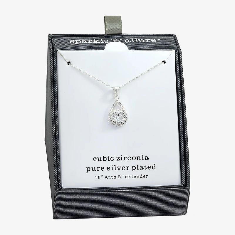 Sparkle Allure Womens Cubic Zirconia Pure Silver Over Brass Pear 16 Inch Pendant Necklace