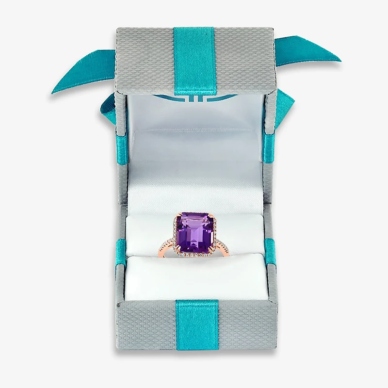 Effy Final Call Womens Diamond Accent Genuine Purple Amethyst 14K Gold Halo Cocktail Ring