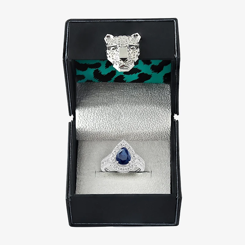 Effy Final Call Womens 1/2 CT. T.W. Diamond & Genuine Blue Sapphire 14K White Gold Pear Halo Cocktail Ring