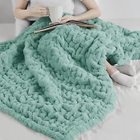 Madison Park Ruched Fur Throw
