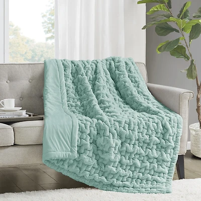 Madison Park Ruched Fur Throw