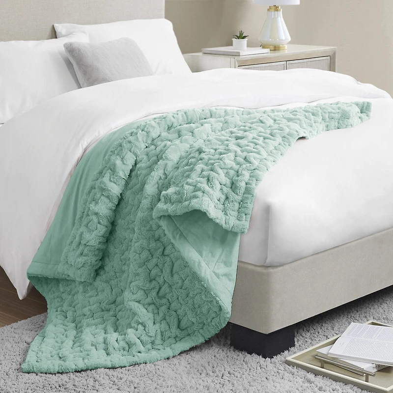 Madison Park Ruched Fur Throw