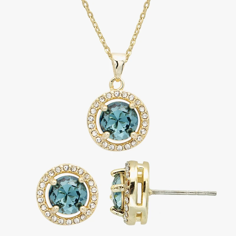 Sparkle Allure Halo Womens Blue Crystal 14K Gold Over Brass Round 2-pc. Jewelry Set