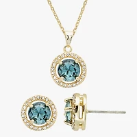 Sparkle Allure Halo Womens Blue Crystal 14K Gold Over Brass Round 2-pc. Jewelry Set