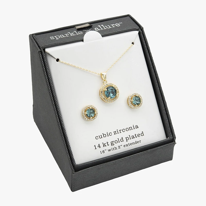 Sparkle Allure Halo Womens Blue Crystal 14K Gold Over Brass Round 2-pc. Jewelry Set