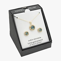 Sparkle Allure Halo Womens Blue Crystal 14K Gold Over Brass Round 2-pc. Jewelry Set