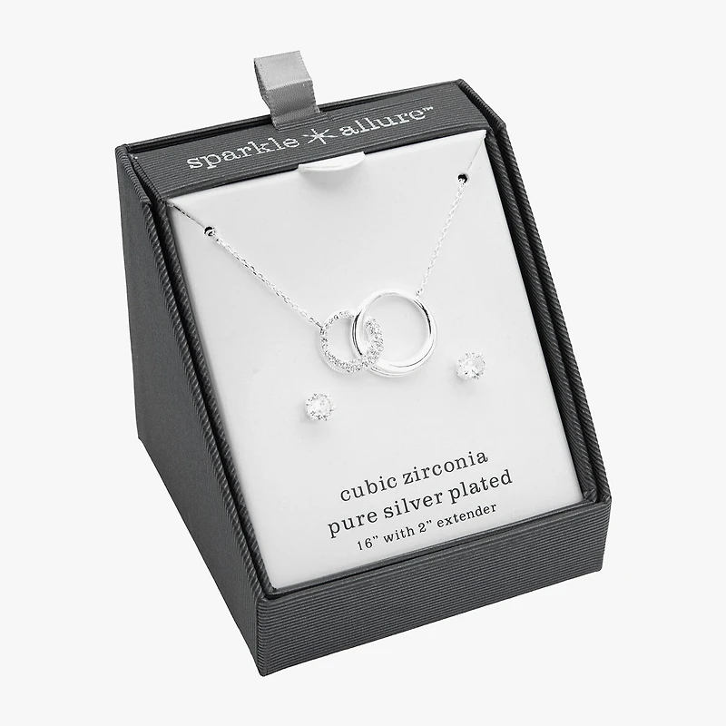 Sparkle Allure Interlocking Circle Womens Crystal Pure Silver Over Brass 2-pc. Jewelry Set