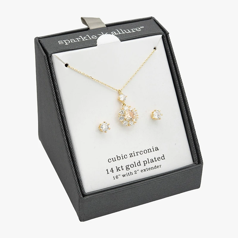 Sparkle Allure Womens Cubic Zirconia 14K Gold Over Brass Round Sunburst 2-pc. Jewelry Set