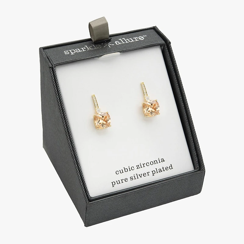 Sparkle Allure Womens Champagne Cubic Zirconia 14K Gold Over Brass Cushion Drop Earrings