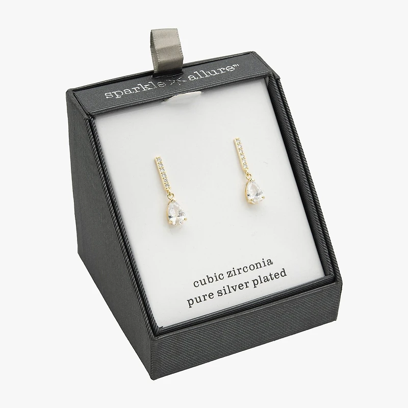 Sparkle Allure Womens Cubic Zirconia 14K Gold Over Brass Drop Earrings