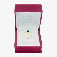 Sparkle Allure Womens Green Crystal 14K Gold Over Brass Rectangular Halo Cocktail Ring