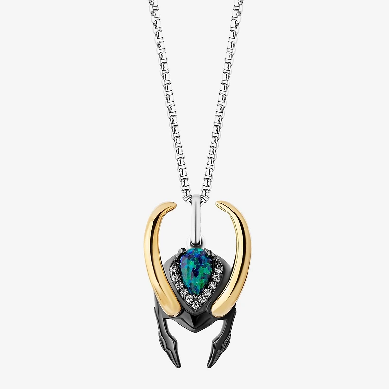 Marvel Fine Jewelry Womens Diamond Accent Lab Created Green Opal 14K Gold Over Silver Sterling Silver 18 Inch Pendant Necklace