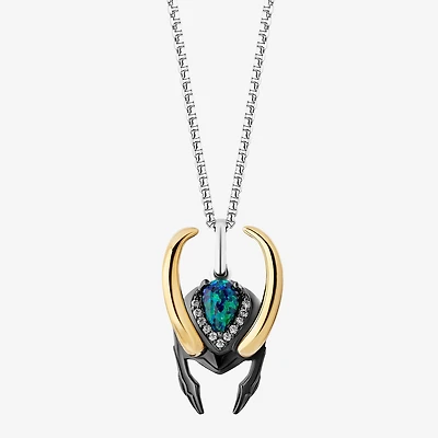 Marvel Fine Jewelry Womens Diamond Accent Lab Created Green Opal 14K Gold Over Silver Sterling Silver 18 Inch Pendant Necklace