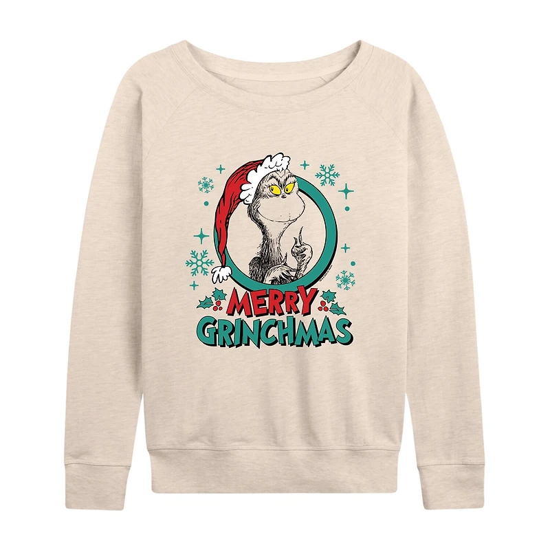 Merry Grinchmas Womens Crew Neck Long Sleeve Regular Fit Grinch Graphic T-Shirt