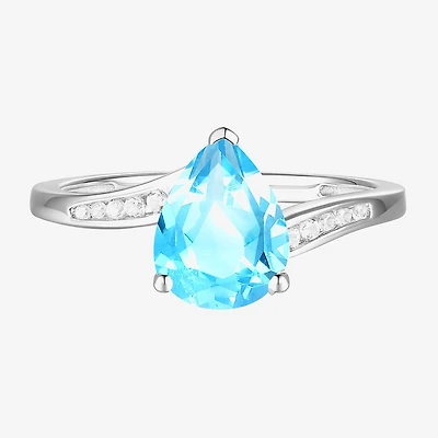 (I-J/I2-I3) Womens 1/10 CT. T.W. Natural Diamond and Genuine Gemstone 10K Gold Pear Side Stone Bypass Cocktail Ring