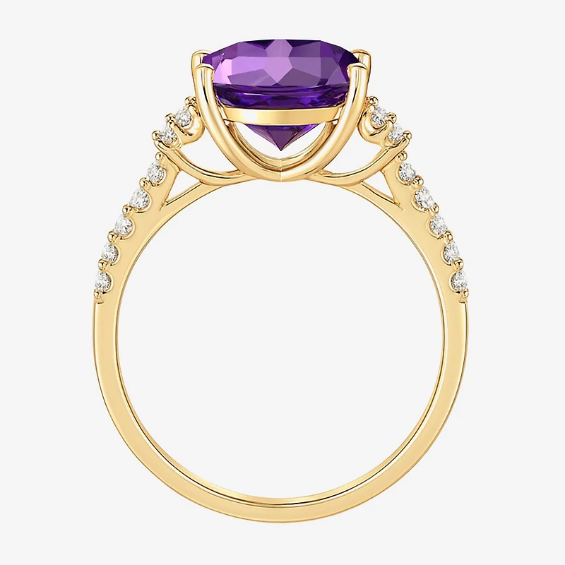 (J-K/I2-I3) Womens 1/6 CT. T.W. Natural Diamond and Gemstone 10K Gold Oval Side Stone Cocktail Ring