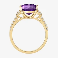 (J-K/I2-I3) Womens 1/6 CT. T.W. Natural Diamond and Gemstone 10K Gold Oval Side Stone Cocktail Ring