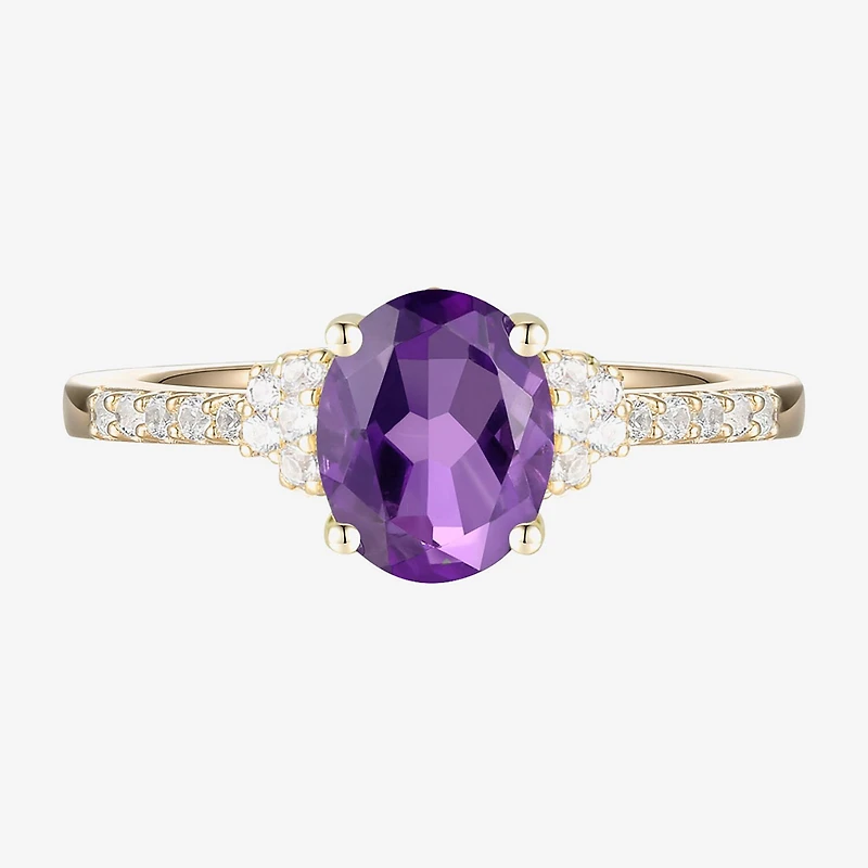 (J-K/I2-I3) Womens 1/6 CT. T.W. Natural Diamond and Gemstone 10K Gold Oval Side Stone Cocktail Ring