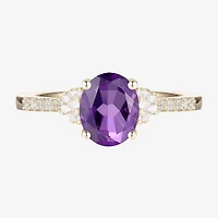 (J-K/I2-I3) Womens 1/6 CT. T.W. Natural Diamond and Gemstone 10K Gold Oval Side Stone Cocktail Ring