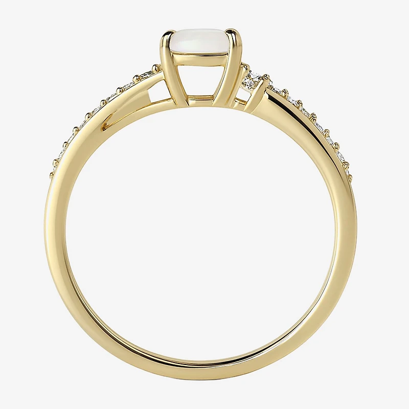 (J-K/I2-I3) Womens Gemstone and 1/10 CT. T.W. Natural Diamond 10K Gold Oval Side Stone Cocktail Ring
