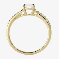 (J-K/I2-I3) Womens Gemstone and 1/10 CT. T.W. Natural Diamond 10K Gold Oval Side Stone Cocktail Ring