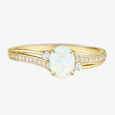 (J-K/I2-I3) Womens Gemstone and 1/10 CT. T.W. Natural Diamond 10K Gold Oval Side Stone Cocktail Ring