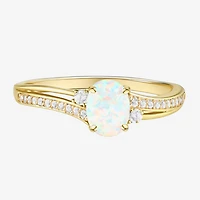 (J-K/I2-I3) Womens Gemstone and 1/10 CT. T.W. Natural Diamond 10K Gold Oval Side Stone Cocktail Ring