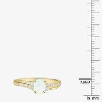 (J-K/I2-I3) Womens Gemstone and 1/10 CT. T.W. Natural Diamond 10K Gold Oval Side Stone Cocktail Ring