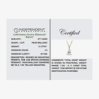 ( H-I/Si1-Si2 ) 2 CT.  Lab-Grown Diamond 14K Gold Pear 18 Inch Pendant Necklace